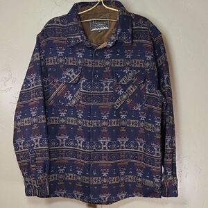 Jachs New York Navy Aztec Western Brown Button Down Shirt Wool Blend XL
